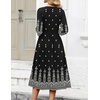 Zeagoo 3/4 Sleeve Women’s Dress Casual Flowy A-Line Midi Tshirt Dresses with Pockets Crewneck Vocation Boho Beach Sundress(Black Boho Print)