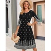 Zeagoo 3/4 Sleeve Women’s Dress Casual Flowy A-Line Midi Tshirt Dresses with Pockets Crewneck Vocation Boho Beach Sundress(Black Boho Print)
