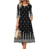 Zeagoo 3/4 Sleeve Women’s Dress Casual Flowy A-Line Midi Tshirt Dresses with Pockets Crewneck Vocation Boho Beach Sundress(Black Boho Print)