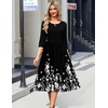 Zeagoo 3/4 Sleeve Women’s Dress Casual Flowy A-Line Midi Tshirt Dresses with Pockets Crewneck Vocation Boho Beach Sundress(Black Floral)