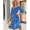 Zeagoo 3/4 Sleeve Women’s Dress Casual Flowy A-Line Midi Tshirt Dresses with Pockets Crewneck Vocation Boho Beach Sundress(Blue Boho Print)