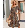 Zeagoo 3/4 Sleeve Women’s Dress Casual Flowy A-Line Midi Tshirt Dresses with Pockets Crewneck Vocation Boho Beach Sundress(Ethnic Boho Print)
