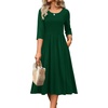 Zeagoo 3/4 Sleeve Women’s Dress Casual Flowy A-Line Midi Tshirt Dresses with Pockets Crewneck Vocation Boho Beach Sundress(Green)