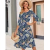 Zeagoo 3/4 Sleeve Women’s Dress Casual Flowy A-Line Midi Tshirt Dresses with Pockets Crewneck Vocation Boho Beach Sundress(Leaf Print)
