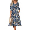 Zeagoo 3/4 Sleeve Women’s Dress Casual Flowy A-Line Midi Tshirt Dresses with Pockets Crewneck Vocation Boho Beach Sundress(Leaf Print)
