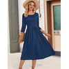 Zeagoo 3/4 Sleeve Women’s Dress Casual Flowy A-Line Midi Tshirt Dresses with Pockets Crewneck Vocation Boho Beach Sundress(Navy Round Dot)