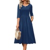 Zeagoo 3/4 Sleeve Women’s Dress Casual Flowy A-Line Midi Tshirt Dresses with Pockets Crewneck Vocation Boho Beach Sundress(Navy Round Dot)