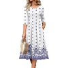 Zeagoo 3/4 Sleeve Women’s Dress Casual Flowy A-Line Midi Tshirt Dresses with Pockets Crewneck Vocation Boho Beach Sundress(White Ethnic Print)