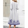 Zeagoo 3/4 Sleeve Women’s Dress Casual Flowy A-Line Midi Tshirt Dresses with Pockets Crewneck Vocation Boho Beach Sundress(White Ethnic Print)