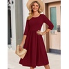 Zeagoo 3/4 Sleeve Women’s Dress Casual Flowy A-Line Midi Tshirt Dresses with Pockets Crewneck Vocation Boho Beach Sundress(Wine Red)