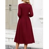 Zeagoo 3/4 Sleeve Women’s Dress Casual Flowy A-Line Midi Tshirt Dresses with Pockets Crewneck Vocation Boho Beach Sundress(Wine Red)