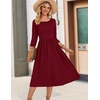 Zeagoo 3/4 Sleeve Women’s Dress Casual Flowy A-Line Midi Tshirt Dresses with Pockets Crewneck Vocation Boho Beach Sundress(Wine Red)