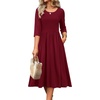 Zeagoo 3/4 Sleeve Women’s Dress Casual Flowy A-Line Midi Tshirt Dresses with Pockets Crewneck Vocation Boho Beach Sundress(Wine Red)