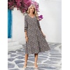 Zeagoo Women’s Dresses 3/4 Sleeve Summer Casual V-Neck A Line Flowy Eyelet Midi Dress for Women Beach Vacation Sundress(Brown Floral)