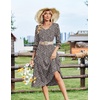 Zeagoo Women’s Dresses 3/4 Sleeve Summer Casual V-Neck A Line Flowy Eyelet Midi Dress for Women Beach Vacation Sundress(Brown Floral)
