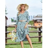 Zeagoo Women’s Dresses 3/4 Sleeve Summer Casual V-Neck A Line Flowy Eyelet Midi Dress for Women Beach Vacation Sundress(Green Floral)