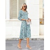 Zeagoo Women’s Dresses 3/4 Sleeve Summer Casual V-Neck A Line Flowy Eyelet Midi Dress for Women Beach Vacation Sundress(Green Floral)