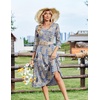 Zeagoo Women’s Dresses 3/4 Sleeve Summer Casual V-Neck A Line Flowy Eyelet Midi Dress for Women Beach Vacation Sundress(Paisley)