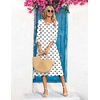 Zeagoo Women’s Dresses 3/4 Sleeve Summer Casual V-Neck A Line Flowy Eyelet Midi Dress for Women Beach Vacation Sundress(White Polka Dot)