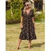 Zeagoo Womens Summer Casual Dresses Short Sleeve Midi Warp V-Neck Floral Dress with Pockets Tiered Flowy A Line Sundress(Black Orange Floral)