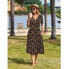 Zeagoo Womens Summer Casual Dresses Short Sleeve Midi Warp V-Neck Floral Dress with Pockets Tiered Flowy A Line Sundress(Black Orange Floral)