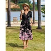 Zeagoo Womens Summer Casual Dresses Short Sleeve Midi Warp V-Neck Floral Dress with Pockets Tiered Flowy A Line Sundress(Black Pink Floral)