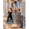 Zeagoo Womens Summer Casual Dresses Short Sleeve Midi Warp V-Neck Floral Dress with Pockets Tiered Flowy A Line Sundress(Black White Floral)