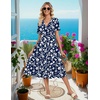 Zeagoo Womens Summer Casual Dresses Short Sleeve Midi Warp V-Neck Floral Dress with Pockets Tiered Flowy A Line Sundress(Blue White Floral)