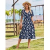 Zeagoo Womens Summer Casual Dresses Short Sleeve Midi Warp V-Neck Floral Dress with Pockets Tiered Flowy A Line Sundress(Blue White Floral)