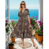 Zeagoo Womens Summer Casual Dresses Short Sleeve Midi Warp V-Neck Floral Dress with Pockets Tiered Flowy A Line Sundress(Bohemian Orange)