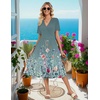 Zeagoo Womens Summer Casual Dresses Short Sleeve Midi Warp V-Neck Floral Dress with Pockets Tiered Flowy A Line Sundress(Green Floral)