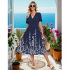 Zeagoo Womens Summer Casual Dresses Short Sleeve Midi Warp V-Neck Floral Dress with Pockets Tiered Flowy A Line Sundress(Navy Blue Floral)