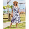 Zeagoo Womens Summer Casual Dresses Short Sleeve Midi Warp V-Neck Floral Dress with Pockets Tiered Flowy A Line Sundress(Purple Floral)