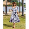 Zeagoo Womens Summer Casual Dresses Short Sleeve Midi Warp V-Neck Floral Dress with Pockets Tiered Flowy A Line Sundress(Purple Floral)