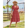 Zeagoo Womens Summer Casual Dresses Short Sleeve Midi Warp V-Neck Floral Dress with Pockets Tiered Flowy A Line Sundress(Red Floral)