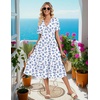 Zeagoo Womens Summer Casual Dresses Short Sleeve Midi Warp V-Neck Floral Dress with Pockets Tiered Flowy A Line Sundress(White Blue Floral)