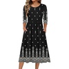 Zeagoo 3/4 Sleeve Women’s Dress Casual Flowy A-Line Midi Tshirt Dresses with Pockets Crewneck Vocation Boho Beach Sundress(Black Boho Print)
