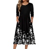 Zeagoo 3/4 Sleeve Women’s Dress Casual Flowy A-Line Midi Tshirt Dresses with Pockets Crewneck Vocation Boho Beach Sundress(Black Floral)