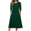 Zeagoo 3/4 Sleeve Women’s Dress Casual Flowy A-Line Midi Tshirt Dresses with Pockets Crewneck Vocation Boho Beach Sundress(Green)