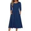 Zeagoo 3/4 Sleeve Women’s Dress Casual Flowy A-Line Midi Tshirt Dresses with Pockets Crewneck Vocation Boho Beach Sundress(Navy Round Dot)