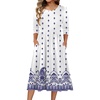 Zeagoo 3/4 Sleeve Women’s Dress Casual Flowy A-Line Midi Tshirt Dresses with Pockets Crewneck Vocation Boho Beach Sundress(White Ethnic Print)