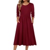 Zeagoo 3/4 Sleeve Women’s Dress Casual Flowy A-Line Midi Tshirt Dresses with Pockets Crewneck Vocation Boho Beach Sundress(Wine Red)