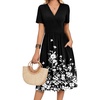 Zeagoo Womens Summer Casual Dresses Short Sleeve Midi Warp V-Neck Floral Dress with Pockets Tiered Flowy A Line Sundress(Black White Floral)