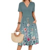 Zeagoo Womens Summer Casual Dresses Short Sleeve Midi Warp V-Neck Floral Dress with Pockets Tiered Flowy A Line Sundress(Green Floral)