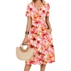 Zeagoo Womens Summer Casual Dresses Short Sleeve Midi Warp V-Neck Floral Dress with Pockets Tiered Flowy A Line Sundress(Pink Floral)