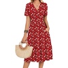 Zeagoo Womens Summer Casual Dresses Short Sleeve Midi Warp V-Neck Floral Dress with Pockets Tiered Flowy A Line Sundress(Red Floral)