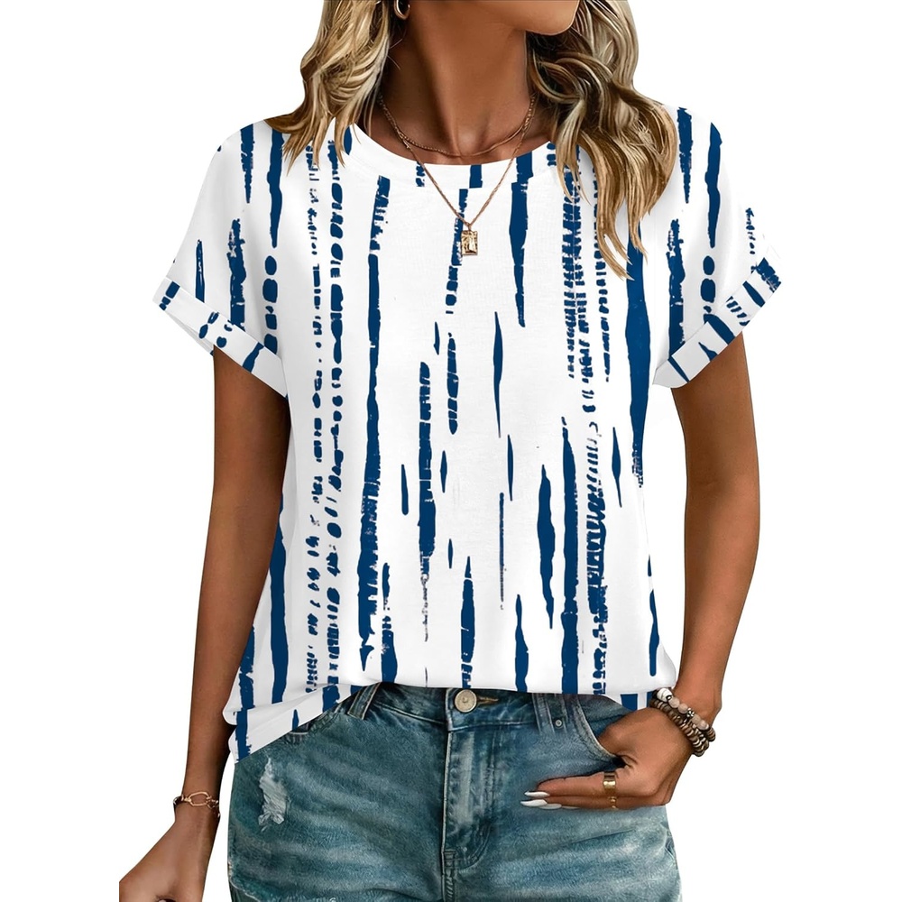 image:imageZeagoo Womens Tops Short Sleeve Cute Summer Blouses Crew Neck Dressy Casual T Shirts Work Clothes S2XLZr229 White Blue