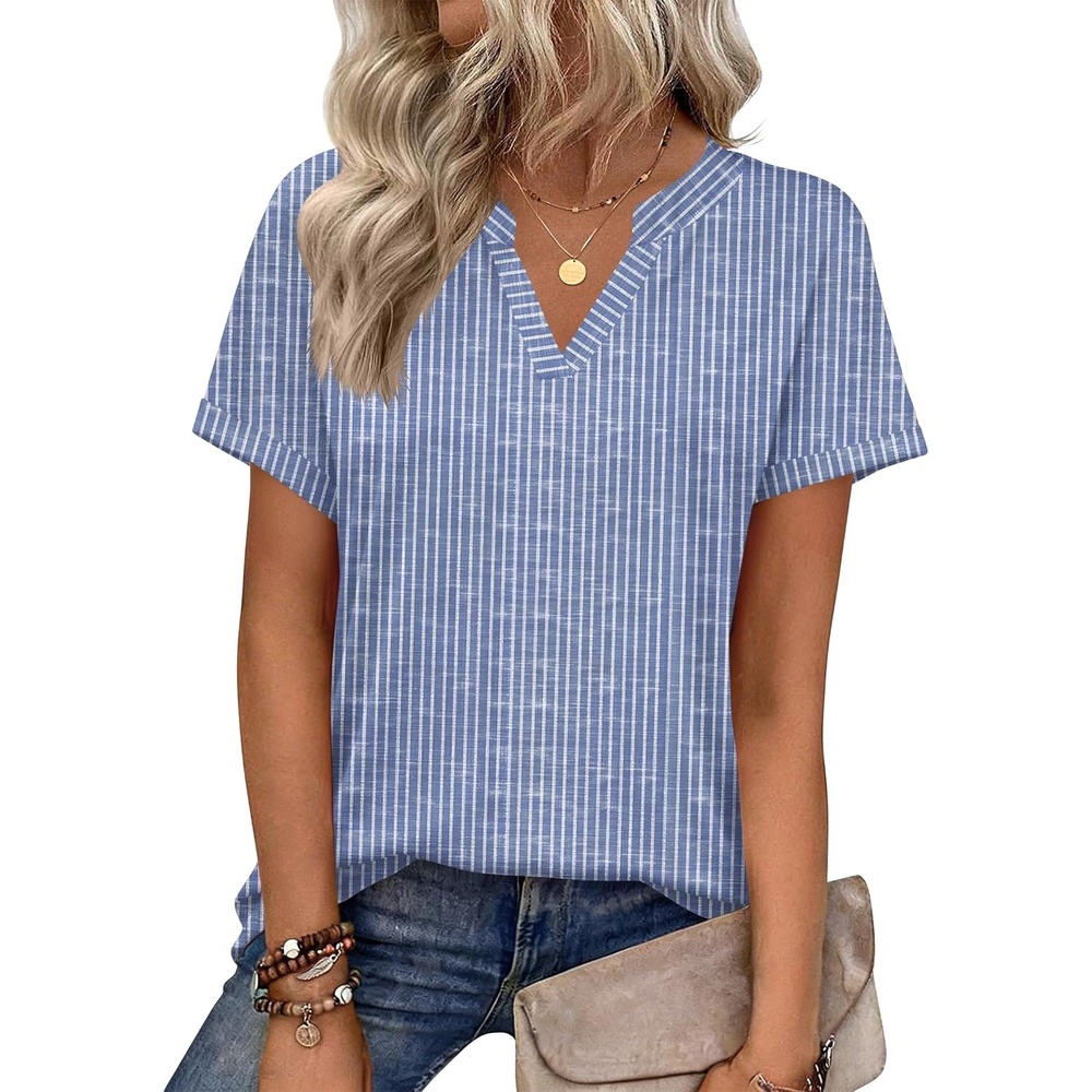 image:imageZeagoo Womens Tops Short Sleeve Summer V Neck Shirts Work Blouses Business Outfits Fashion ClothingStriped 273