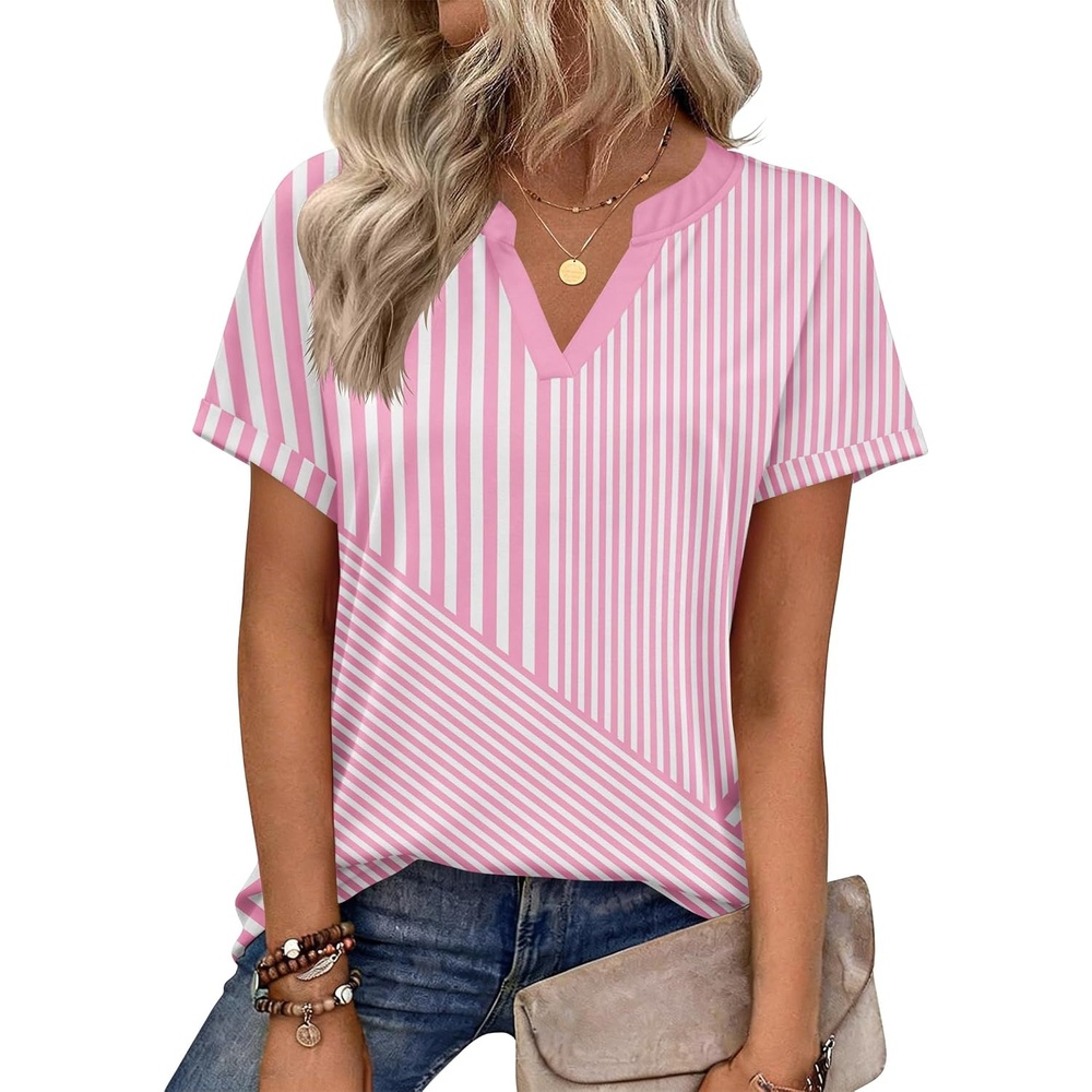 image:imageZeagoo Womens Tops Short Sleeve Summer V Neck Shirts Work Blouses Business Outfits Fashion ClothingStriped 300