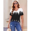 Zeagoo Women’s Puff Short Sleeve Boho Shirts Casual V Neck Floral Solid Summer Blouse Pleated Tunic Top(Black White Jb204)